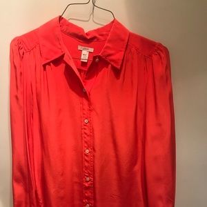 Red JCREW button down silk blouse